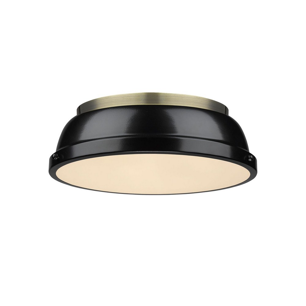 Golden Lighting-3602-14 AB-BK-Duncan - 2 Light Flush Mount in Classic style - 4.25 Inches high by 14 Inches wide Aged Brass Black Aged Brass Finish